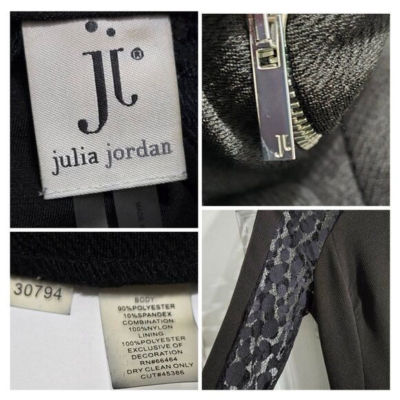 Julia Jordan Womens Black Mini Shift Dress Polka Dot Lace Trim Long Sleeve - Picture 8 of 11